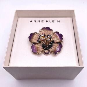 Anne Klein VNTG Pansy Enamel Flower Pin Brooch on Original Box
